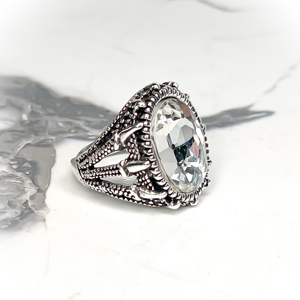 ✦ Men’s Chunky Tribal White Rhinestone Statement Claw Ring SZ 10